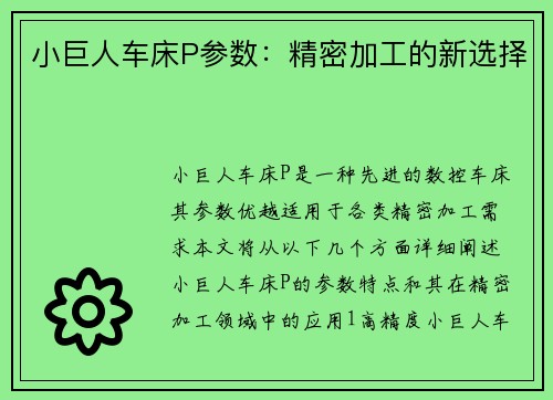 小巨人车床P参数：精密加工的新选择